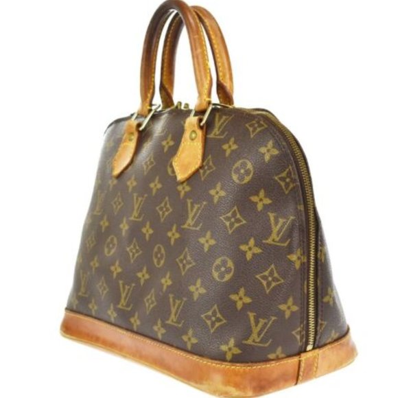 Vintage Louis Vuitton Alma Monogram Logo Leather Handbag Satchel Brown Tan Gold - Picture 11 of 14